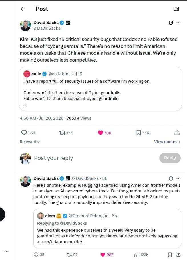 David Sacks on X: https://x.com/DavidSacks/status/2078984980588531855